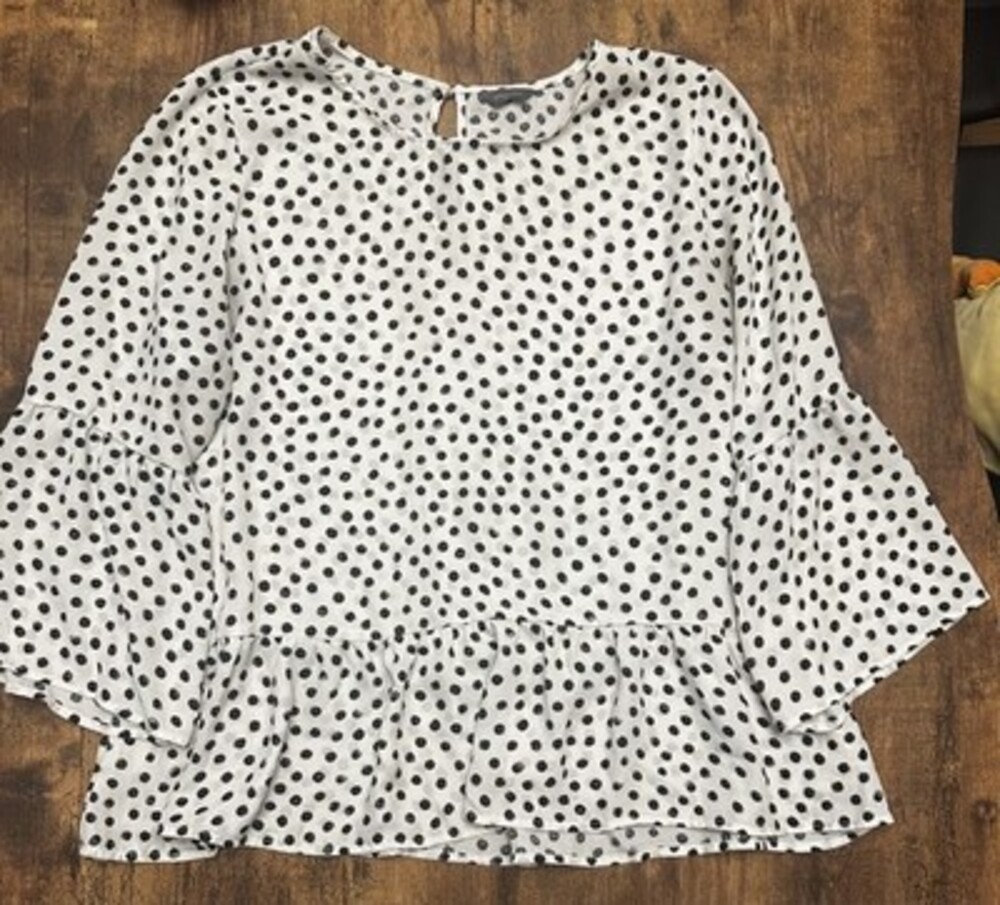 Denver Hayes Polka Dot Bell Sleeve Peplum Blouse